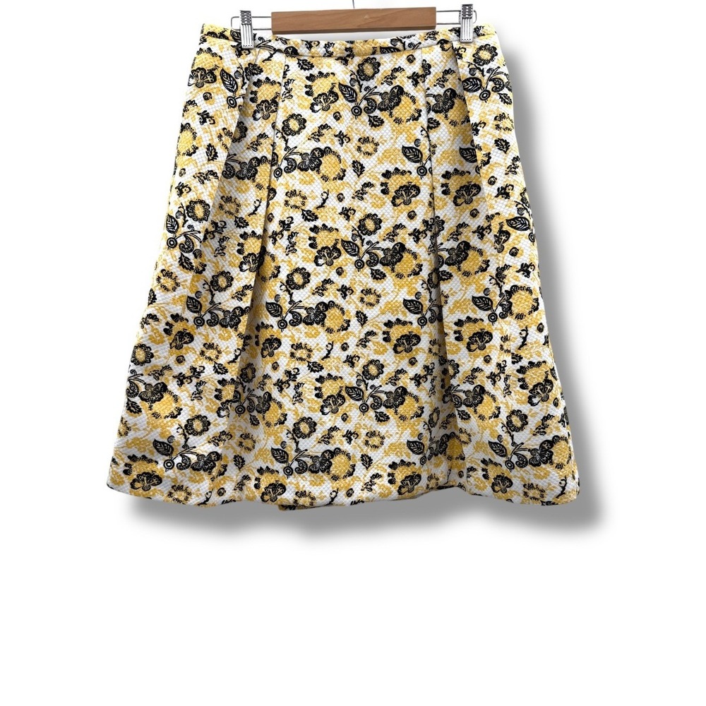 DE Collection Women's Floral A-Line Skirt Size Large Yellow‎ Black Textured